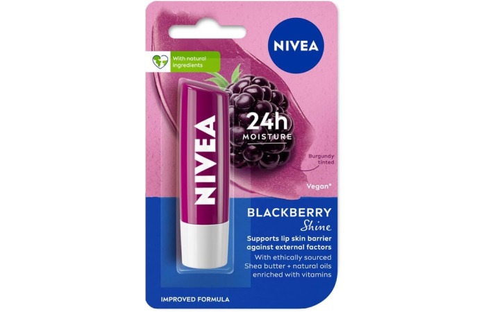 NIVEA Tinted Lip Balm with Natural oils & 24H melt-in moisture- Fruity Blackberry Shine